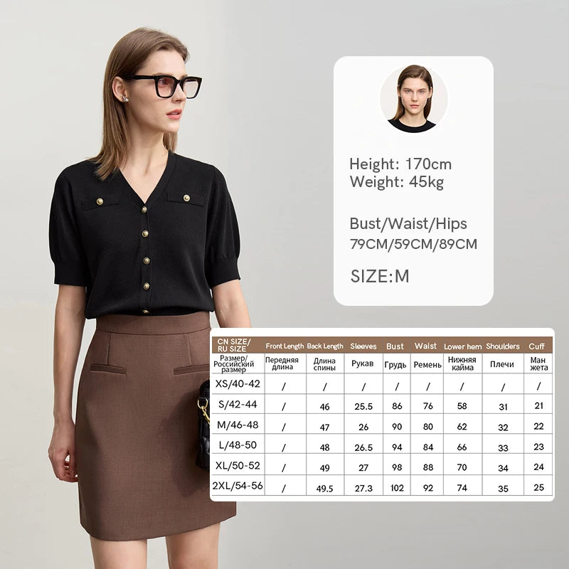 Damen-Strickjacke V-Ausschnitt Metallschnalle kurz weich Büro Frühling