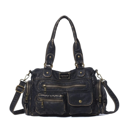 Damen-Satchel-Tasche Vintage-Schwarz Großes Fassungsvermögen Mit Abnehmbarem Tragegurt