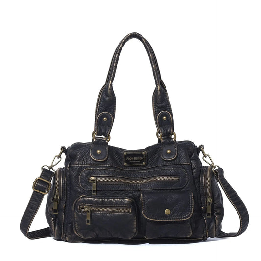 Damen-Satchel-Tasche Vintage-Schwarz Großes Fassungsvermögen Mit Abnehmbarem Tragegurt