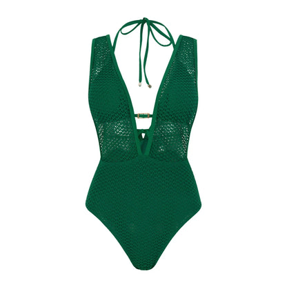 Damen-Badeanzug V-Ausschnitt Netzstrick rückenfrei Monokini Weste