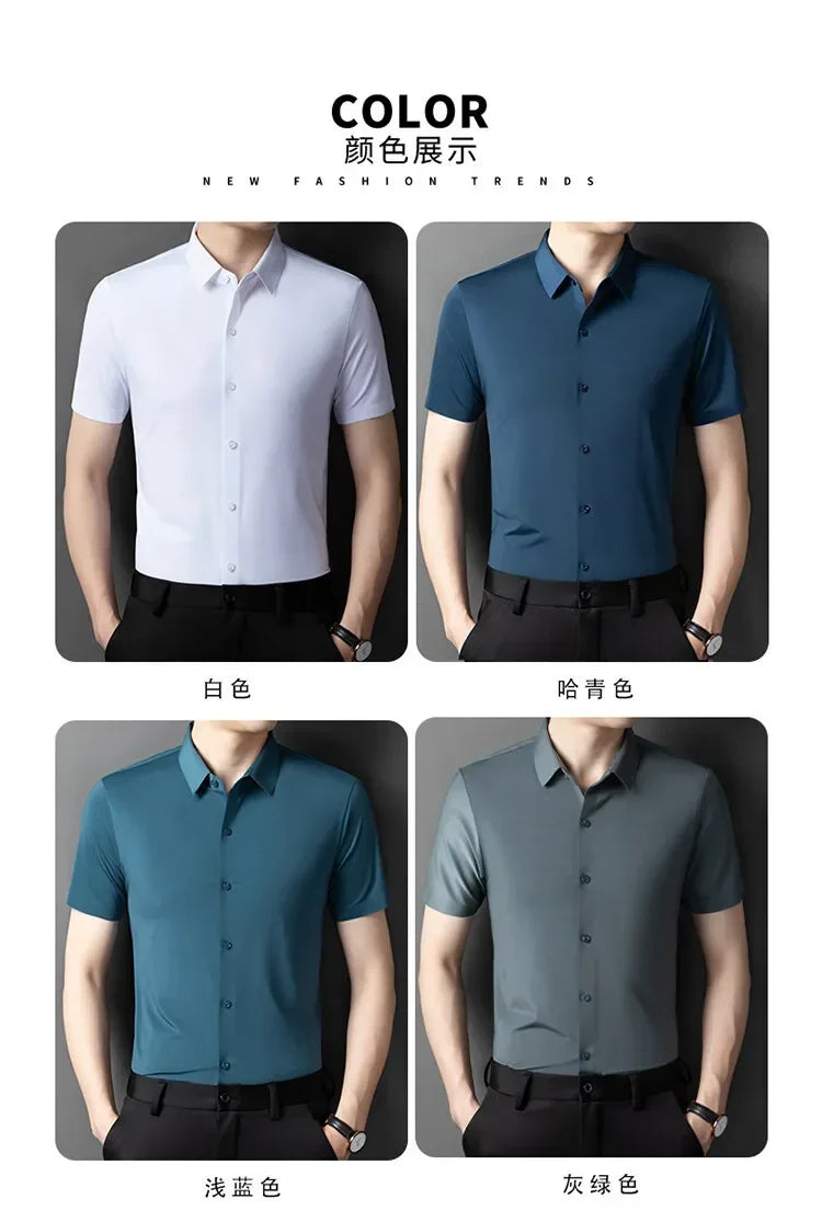 Herren-Hemd mit Vier-Wege-Stretch, Farbblock-Diamantmuster und Knopfleiste – ideal für Business-Casual und formelle Anlässe.