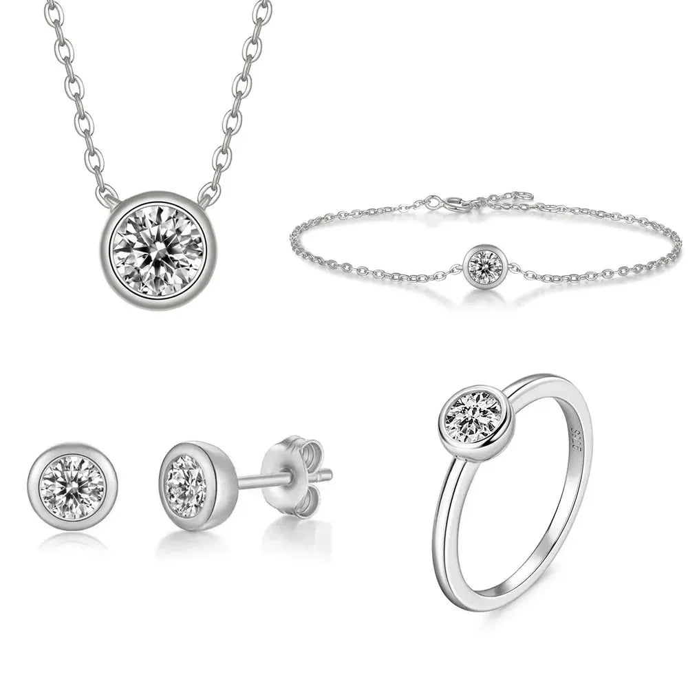 Damen-Schmuckset Halskette Ohrringe und Ring mit Moissanit