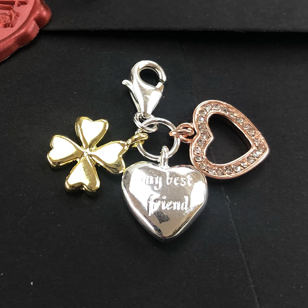 Damen-Charm-Anhänger Kleeblatt Herz beste Freundin aus Sterlingsilber