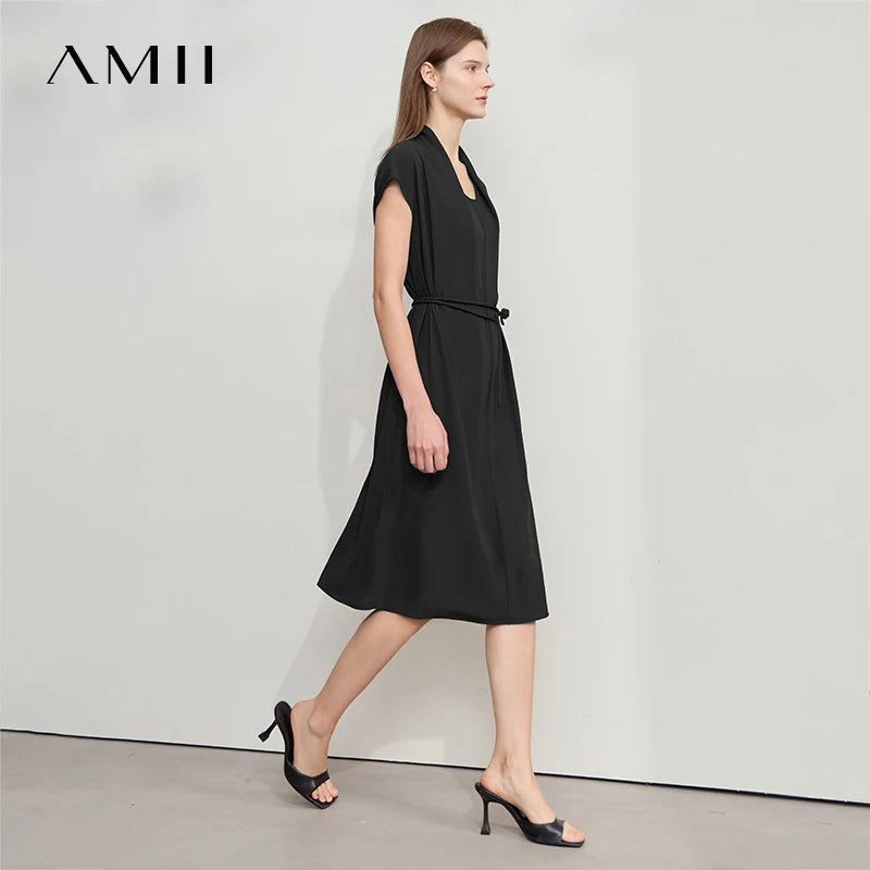 Elegantes Damen Midikleid Mit Taillenband Büromode Sommer 2025 Trend