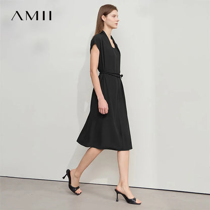 Elegantes Damen Midikleid Mit Taillenband Büromode Sommer 2025 Trend