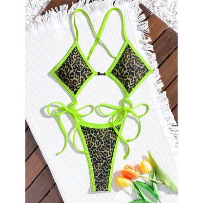 Damen-Badeanzug Leopard Micro-Tanga Weste High-Leg gepolstert