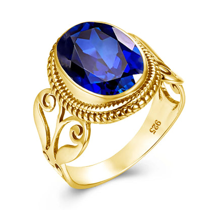 Damen-Ring Aus Sterling Silber Mit Ovaler Rainbow Fire Mystic Topaz Stein 10x16mm Goldtone Schmuck