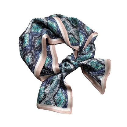 Damen Seidenschal dünn Taschenband Foulard Haarband Stirnband bedruckt F