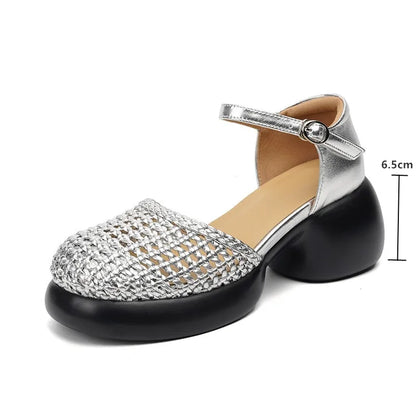 AIYUQI frauen Sandalen Retro 2025, Neue Sommer Römischen Weiblichen Sandalen Große Größe Woven Hohl High Heels Für Frauen