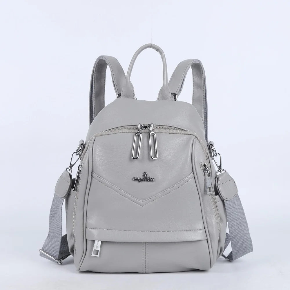 Damen-Schulrucksack Mit Mehrfachfächern Und Einfarbigem Design Für Schule Und Freizeit