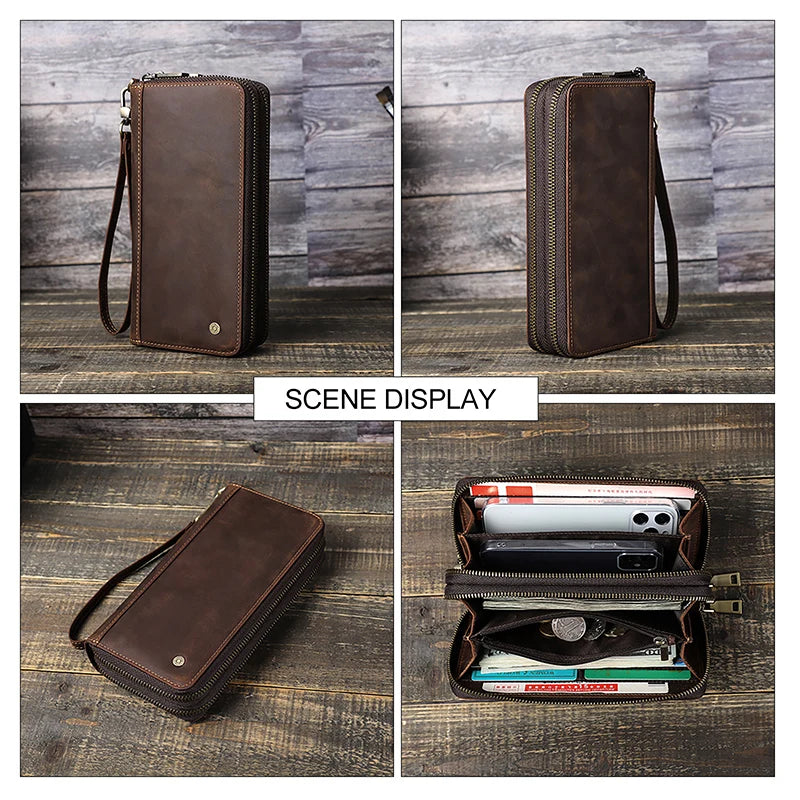 Herren Echtleder Clutch Vintage Business Geldbörse Kartenhalter Reise Büro Geschenk