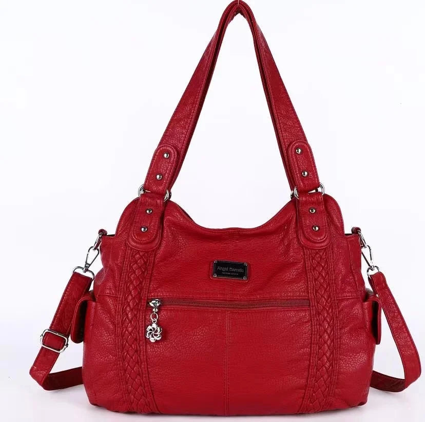 Damen-Schultertasche Aus PU-Leder Mit Reißverschluss Und Innenfächern Großes Stauraumvolumen