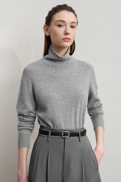 Damen-Rollkragenpullover Wolle-Kaschmir locker einfarbig Herbst