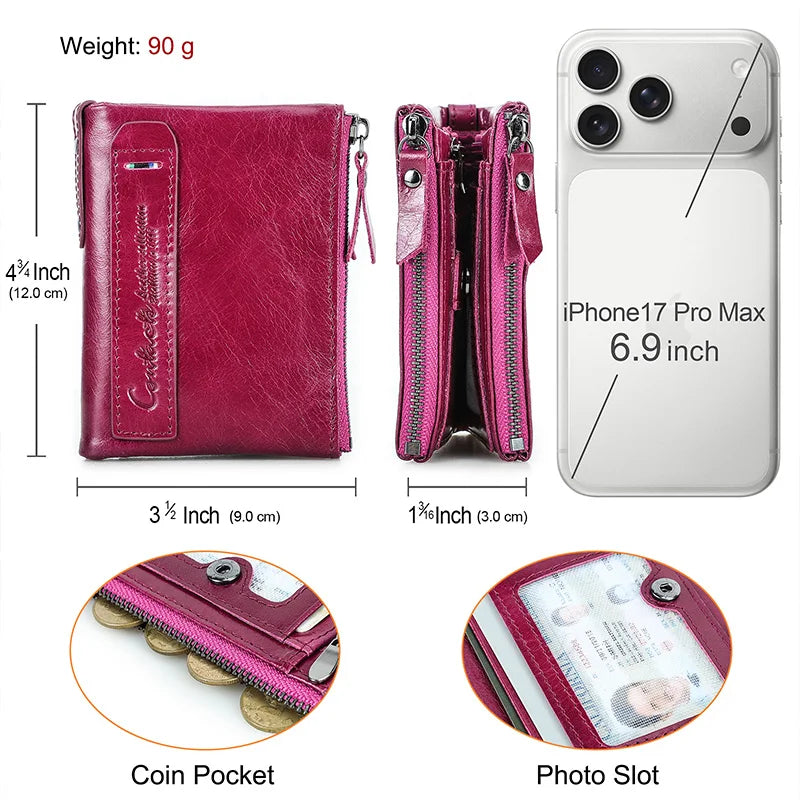 Damen Echtleder Geldbörse Bifold Luxus Retro Fotofächer Kartenhalter Reise Geschenk