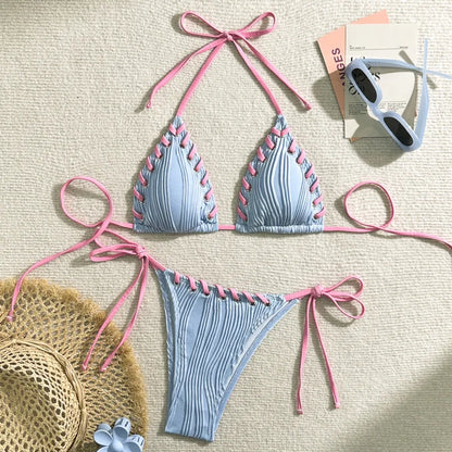 Sommerliches kariertes Bikini-Set mit Push-up-Effekt – verführerische Bademode für den Strand und Pool
