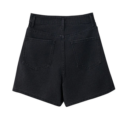 Damen Shorts Baumwoll-Denim Lässig Locker Gerade Vintage Modische Taschenjeans