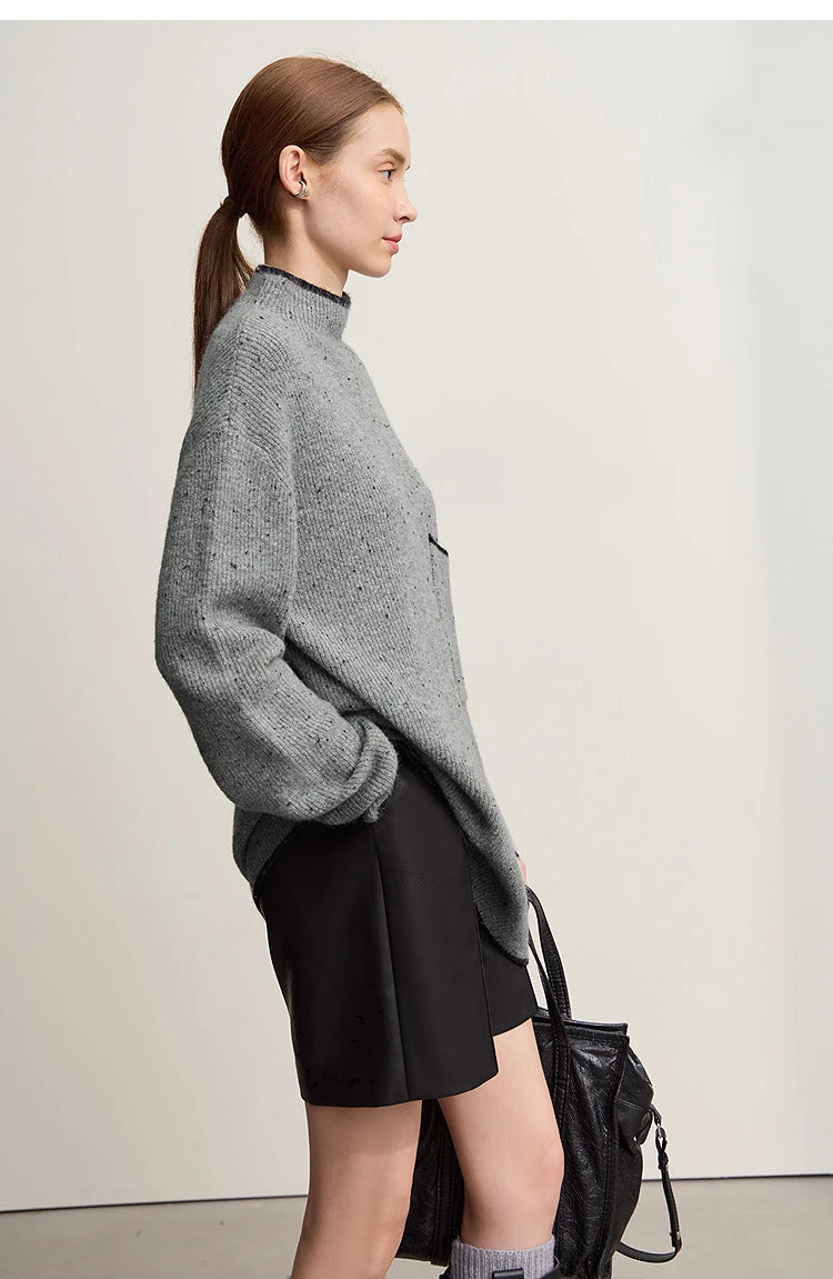 Damen-Rollkragenpullover Wolle dick locker lang Winter