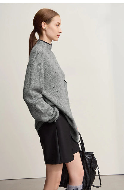 Damen-Rollkragenpullover Wolle dick locker lang Winter