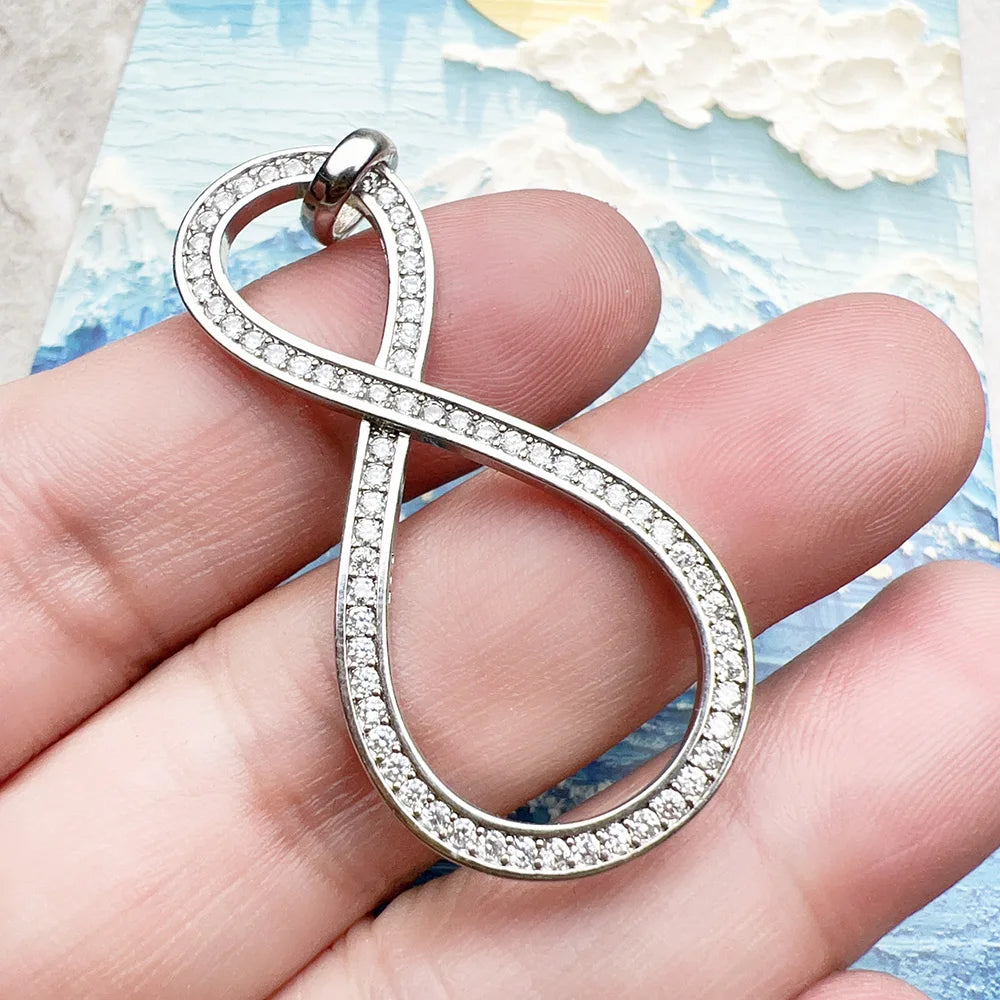 Unendlichkeits-Anhänger aus 925 Sterlingsilber mit Zirkoniasteinen, mit großer Öse