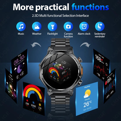 Männer Smartwatch mit robuster LED Taschenlampe und Bluetooth-Anruf-Funktion