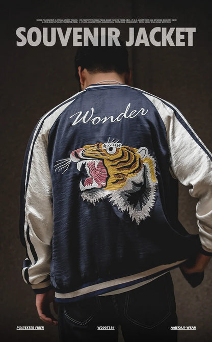 Herren Yokosuka Jacke Retro Reversible Tiger bestickte Patchwork-Outwear