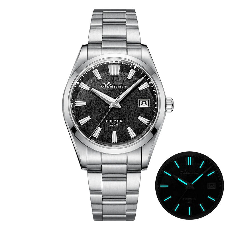 Herren-Automatikuhr mit Rindenbaumrinde-Zifferblatt und Saphirglas