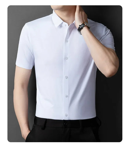 Herren-Hemd mit Vier-Wege-Stretch, Farbblock-Diamantmuster und Knopfleiste – ideal für Business-Casual und formelle Anlässe.