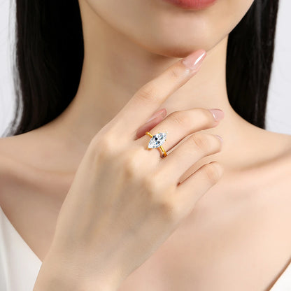 Damen-Verlobungsring aus Moissanit in 14K Gold, Marquise-Schliff, 3 Karat, Zertifikat