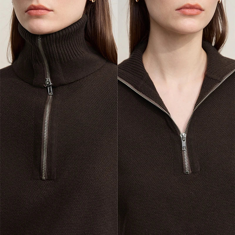 Damen-Rollkragenpullover Wolle gerade einfarbig minimalistisch Herbst