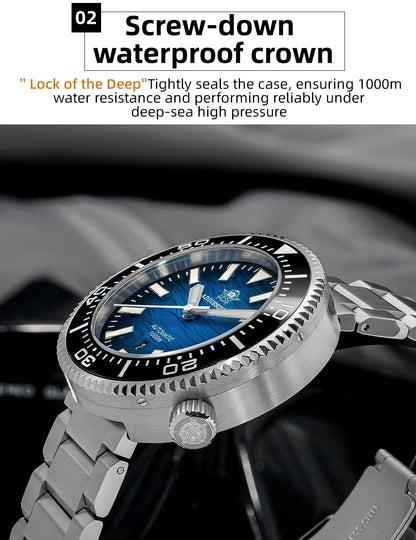 Herren Profi-Taucheruhr Automatik Saphirglas 3D-Zifferblatt 1000m Ultra Leuchtzeiger