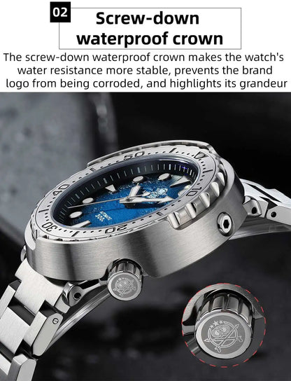 Herren-Profi-Taucheruhr mit Doppel-Saphirglas-Luenette und 300 m Wasserdichtigkeit