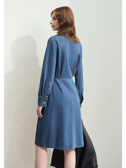 Stilvolles Langarm Hemdkleid Aus Denim Mit Knöpfen Für Damen