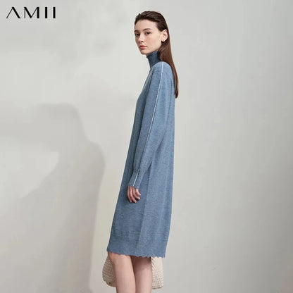Zeitloses Rollkragen Kleid Für Damen Warme Gestrickte Passform Herbst