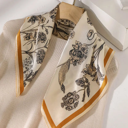 Damen Seidensatin Schal 53cm quadratisch Blumenprint Kopftuch Hijab C