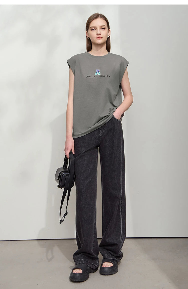 Damen T-Shirt mit Rundhalsausschnitt und besticktem lockeren Design für den Sommer