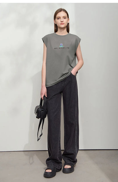 Damen T-Shirt mit Rundhalsausschnitt und besticktem lockeren Design für den Sommer