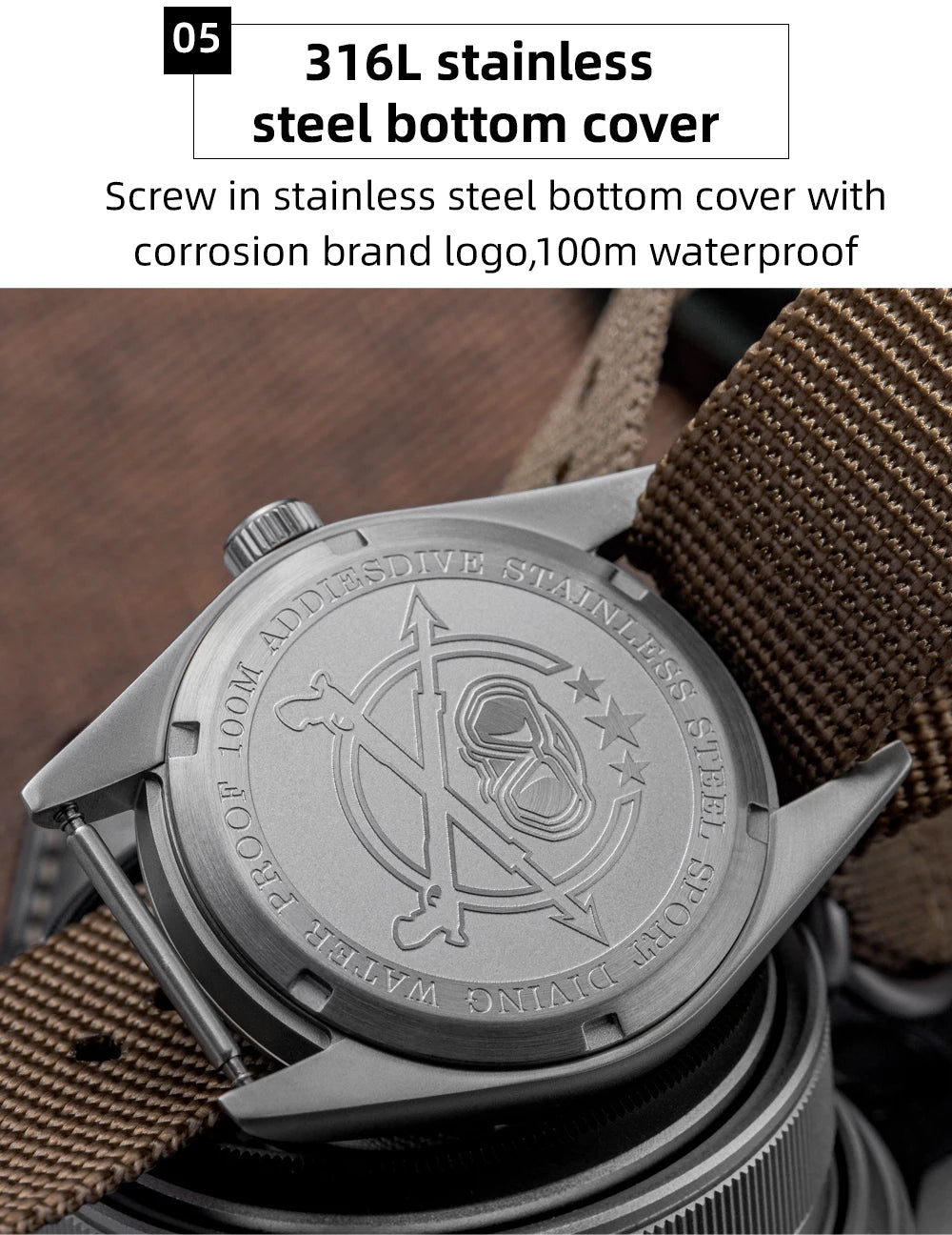 Herren-Quarzuhr mit Bubble-Glas und Nylonarmband