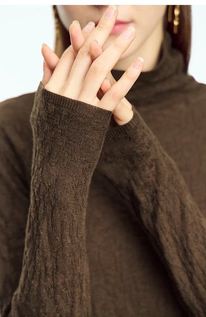 Damen-Rollkragenpullover Wolle-Mix schlank dünn Winter
