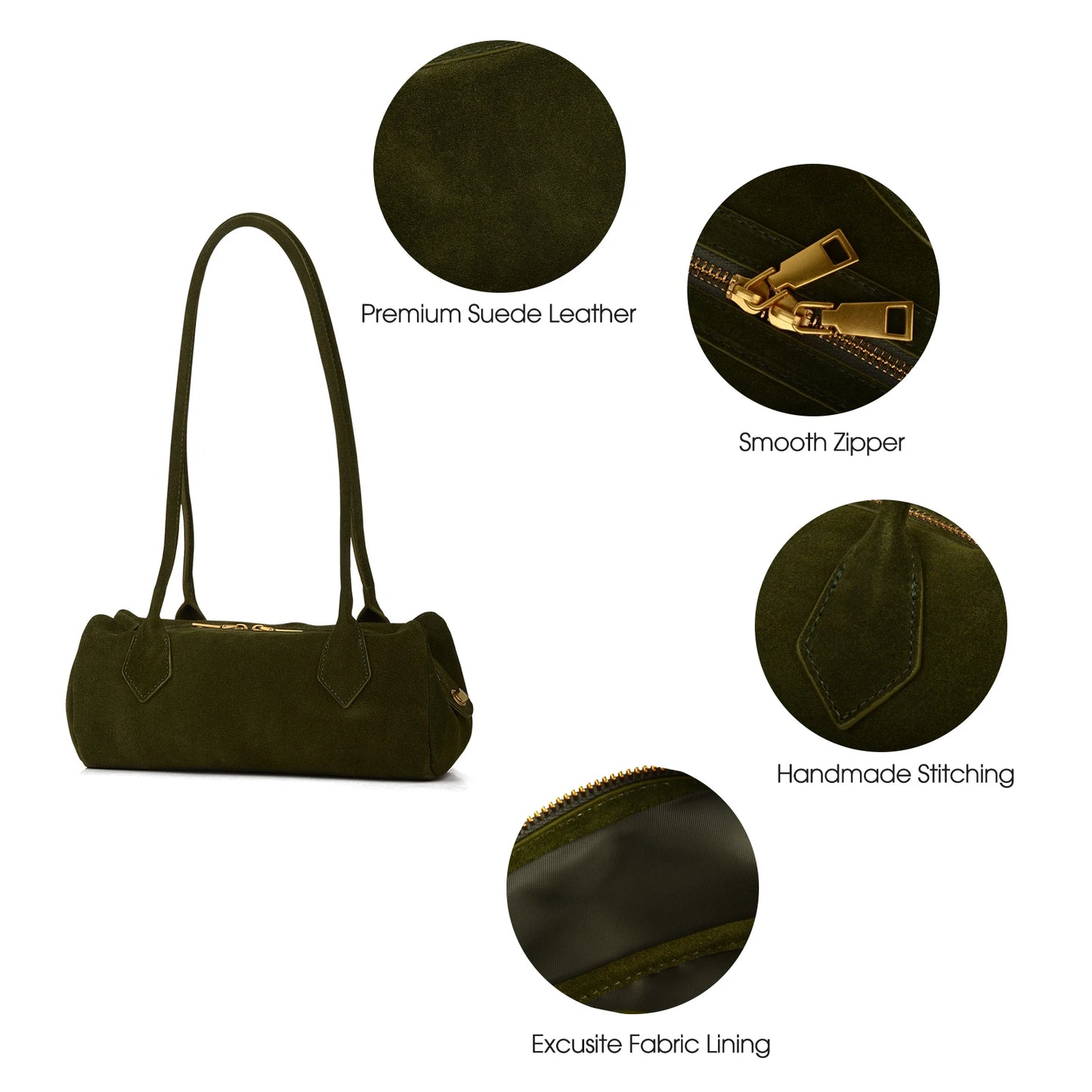 Damen Wildleder-Umhängetasche Baguette-Form | Reißverschluss