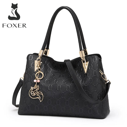 Damen Handtasche aus Rindleder mit Anhänger und großer Kapazität