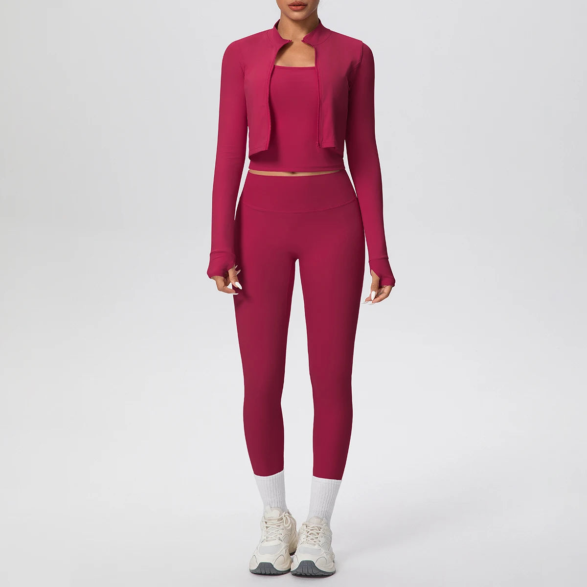 Hamidou Yoga-Set (3-teilig) mit Jacke, Top und Leggings, fuchsiafarben