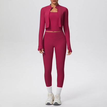 Hamidou Yoga-Set (3-teilig) mit Jacke, Top und Leggings, fuchsiafarben