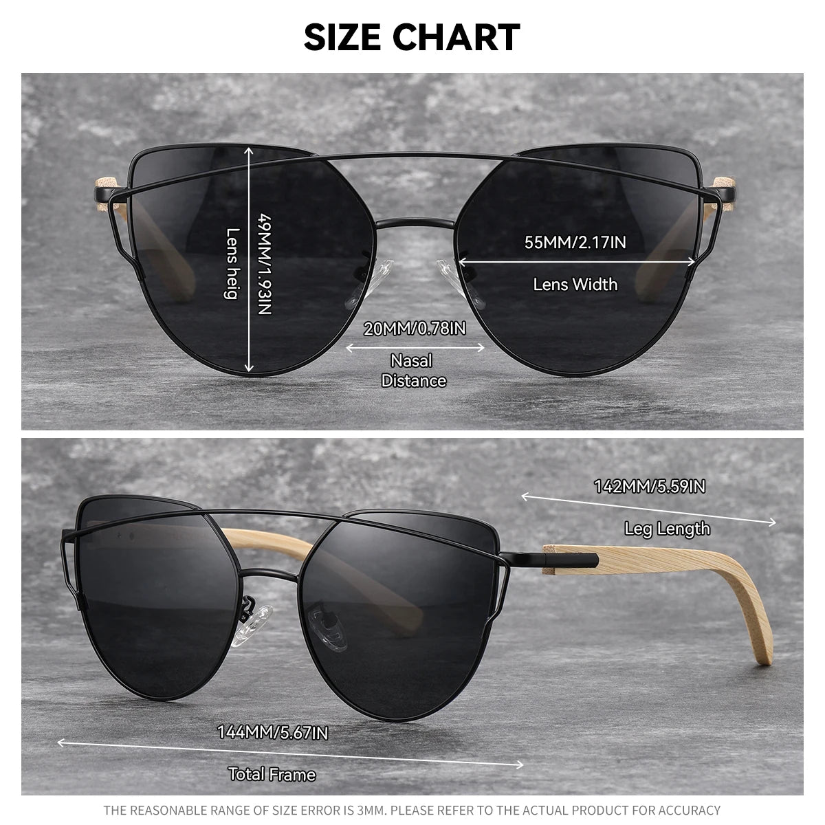 Damen-Sonnenbrille Katzenauge Bambus UV400 polarisiert Luxus