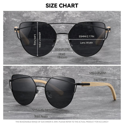 Damen-Sonnenbrille Katzenauge Bambus UV400 polarisiert Luxus