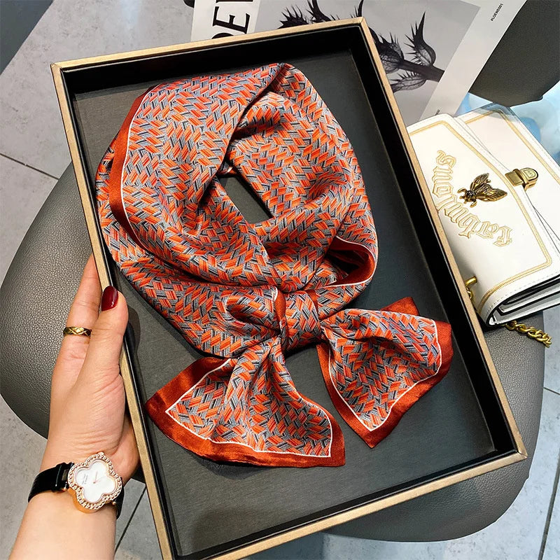 Damen Seidenschal dünn Taschenband Foulard Krawatte Haarband