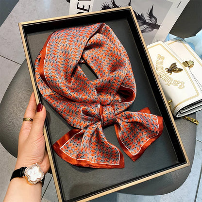 Damen Seidenschal dünn Taschenband Foulard Krawatte Haarband
