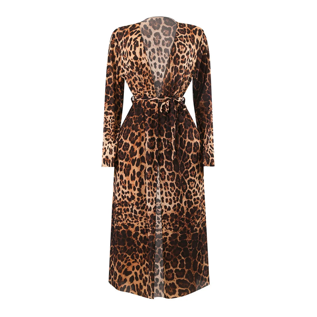 Damen Badeanzug Langarm Leopard Cover-Up gepolstert Einteiler