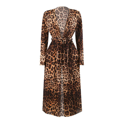 Damen Badeanzug Langarm Leopard Cover-Up gepolstert Einteiler