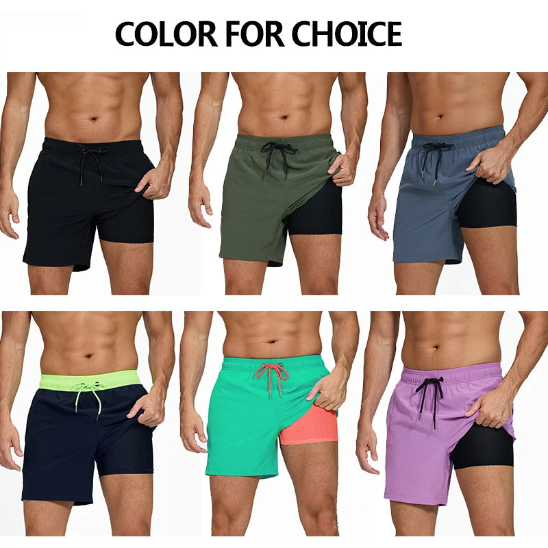Lange Herren-Shorts aus Polyester mit Innenfutter und seitlicher Reißverschlusstasche – ideal für Strand und Fitnessstudio
