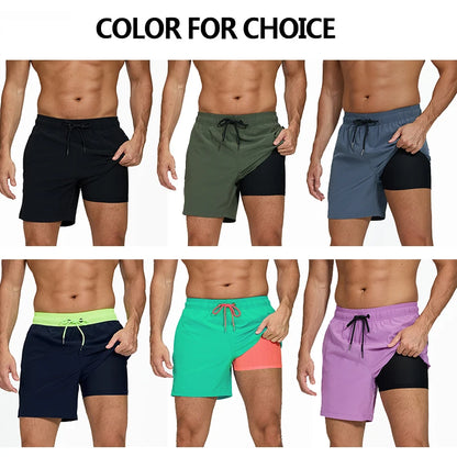 Lange Herren-Shorts aus Polyester mit Innenfutter und seitlicher Reißverschlusstasche – ideal für Strand und Fitnessstudio